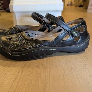 Jambu Black Floral Cutout Mary Jane Shoes